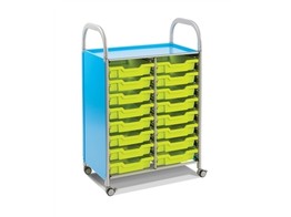 CALLERO DOUBLE COLUMN TROLLEY SET WITH 75MM CASTORS AND 16 SHALLOW TRAYS