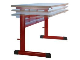 LEERLINGENTAFEL 1P  HOOGTE VERSTELBAAR  MELAMINE BLAD MET ABS RAND EN DRAADKORF