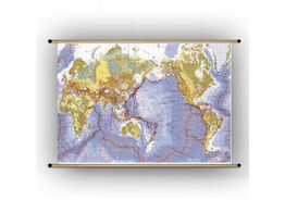 WORLDMAP TECTONICAL 210 X 100CM WITH WOODEN RODS