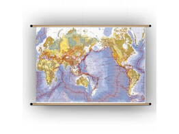 WORLDMAP TECTONICAL 210 X 100CM WITH WOODEN RODS