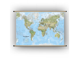 WERELDKAART MI. 200 X 120  FYS GEPLASTIFICEERD MET STOKKEN
