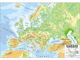 CARTE DE L EUROPE RELIEF 170 X 120CM  PLASTIFIEE ET MONTEE