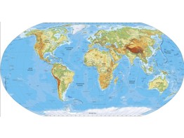 CARTE DU MONDE  PHYSIQUE 190 X 130CM PLASTIFIEE ET MONTEE