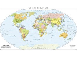CARTE DU MONDE POLITIQUE 190 X 130CM PLASTIFIEE ET MONTEE