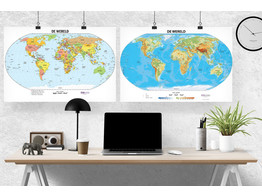 DOUBLE SIDED WORLD MAP POLITICAL AND PHYSICAL 120CM X 85CM